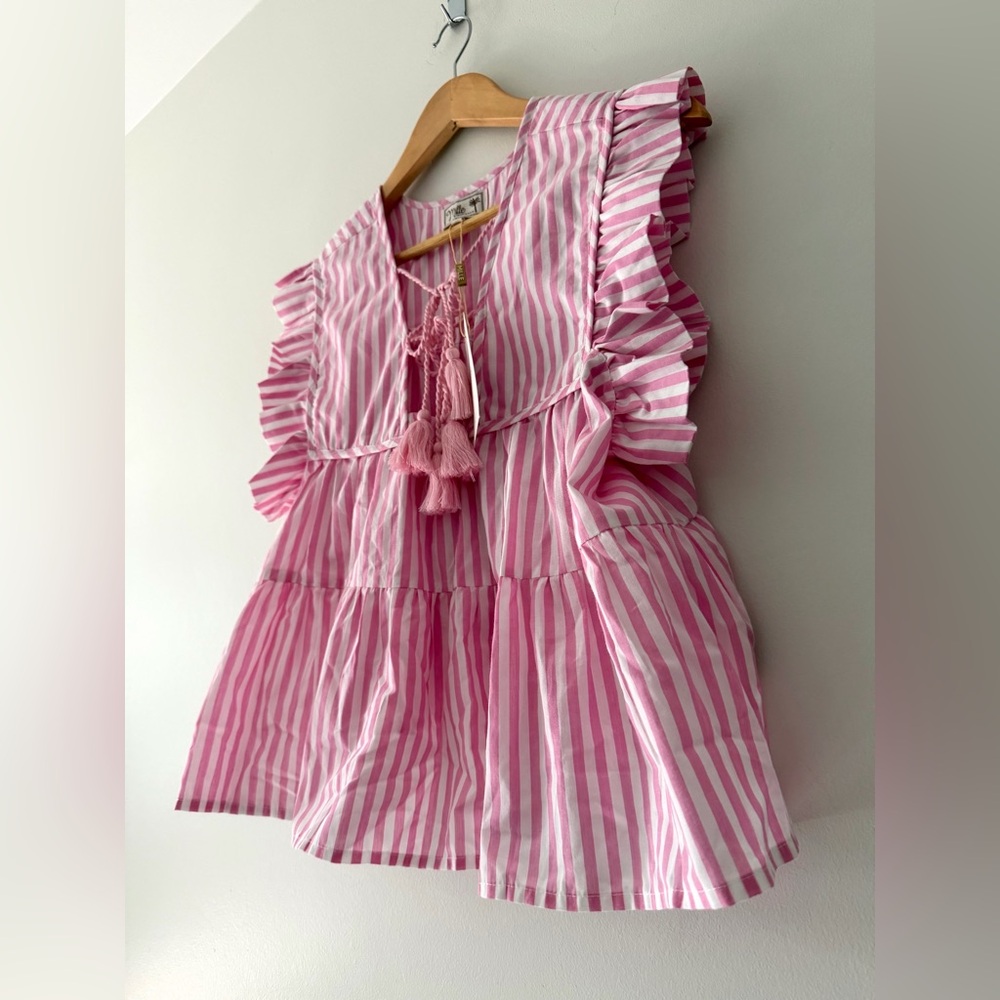 NEW Mille Chelsea Top in Bubblegum Stripe Pink White Tassel, XS - Picture 4 of 15